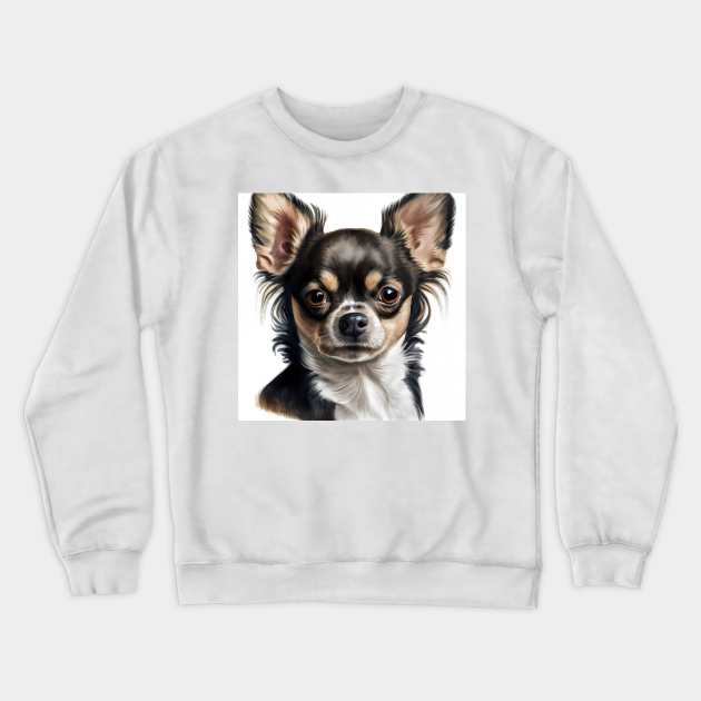 Black White and Tan Chihuahua Portrait Crewneck Sweatshirt by designs4days